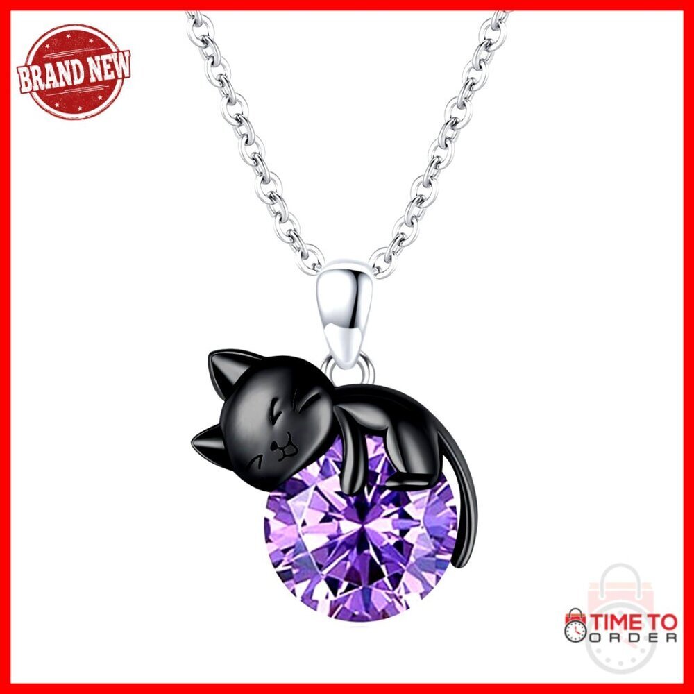 Sterling Silver Cat Pendant Necklace with Rose Quartz Pearl, 18+2 Inch Chain